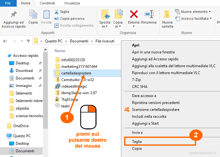 come fare taglia e incolla di una cartella