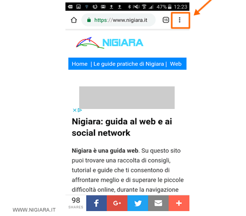 apri il menù principale di Chrome
