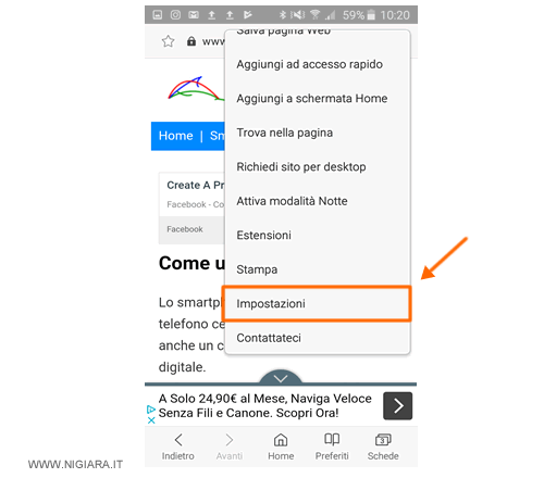 premi su Impostazioni