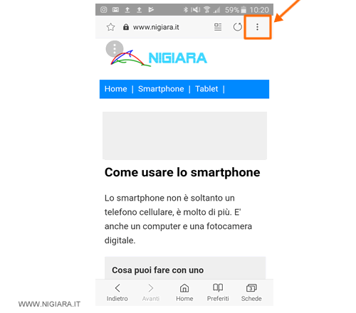 premi sull'icona del menù principale in alto a destra