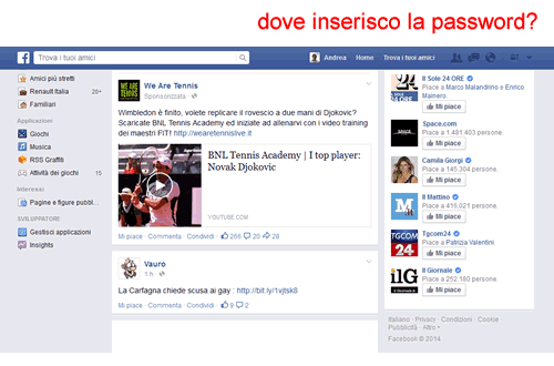 e adesso dove inserisco la mia password per accedere a Facebook