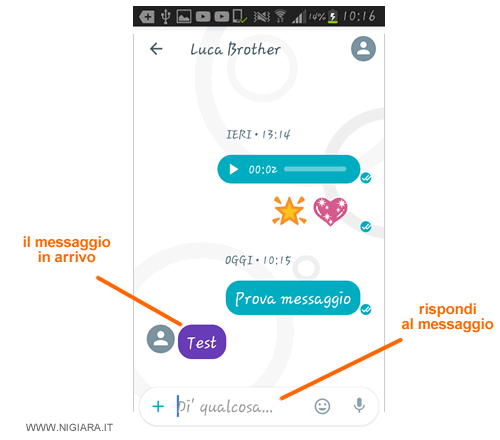 sullo schermo viene visualizzato il testo del messaggio 