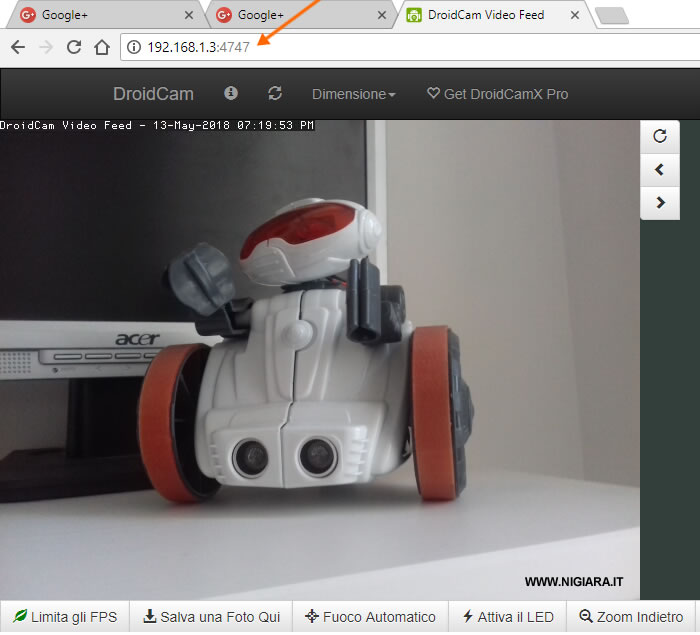 digita sul browser l'indirizzo di IP Cam Access
