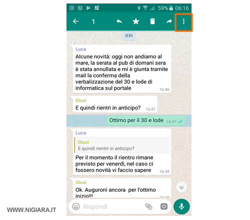 premi sull'icona con tre punti in alto a destra