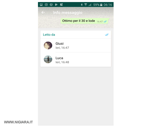 la lista delle persone che hanno visto il tuo messaggio nel gruppo Whatsapp