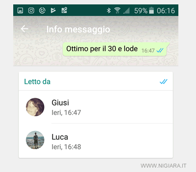 premi sul messaggio e seleziona l'icona informazioni in alto