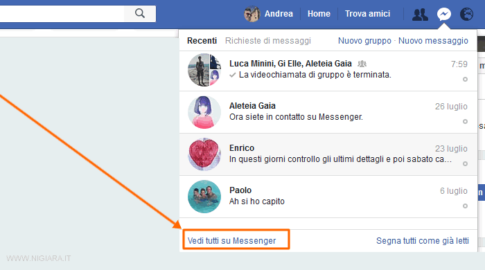 clicca sulla voce Vedi tutti su Messenger