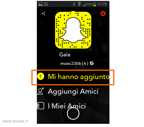 seleziona Mi hanno aggiunto
