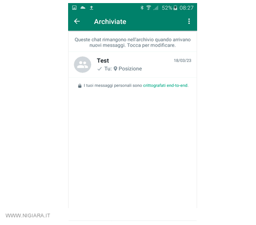 la pagina delle chat archiviate su Whatsapp