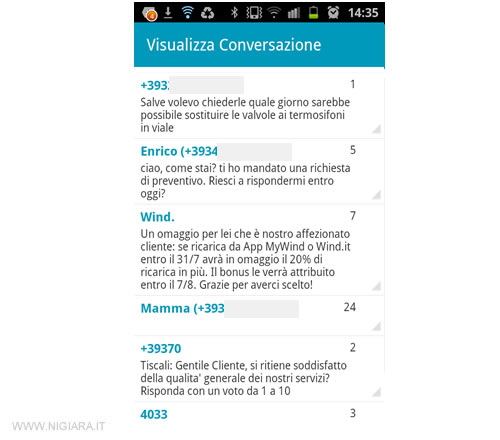 la visualizzazione dei vecchi sms tramite il backup