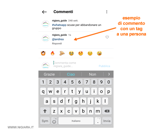 un esempio di commento con persona taggata 