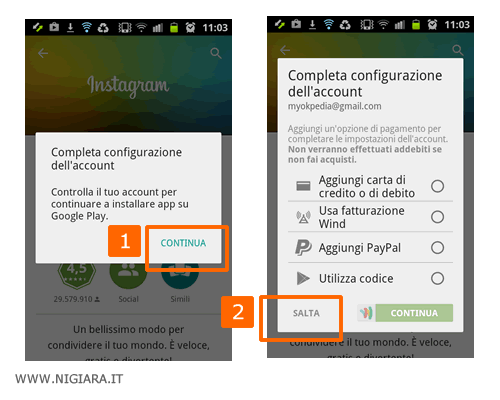 Completa la configurazione dell'account su Google Play Store