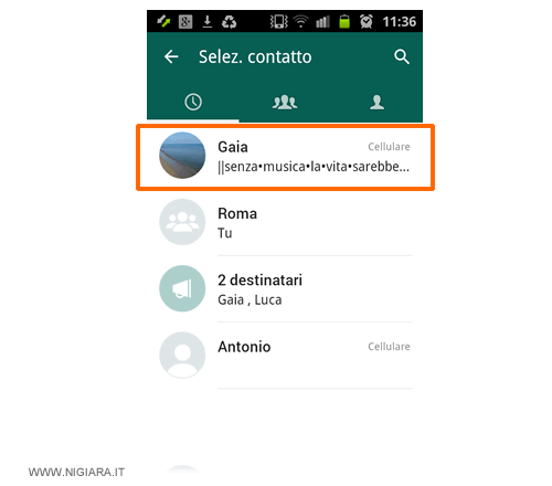 scegli la persona a cui vuoi inviare la foto