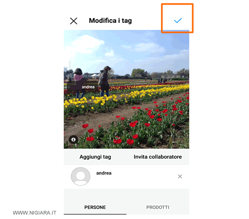 pigia sulla spunta in alto a destra