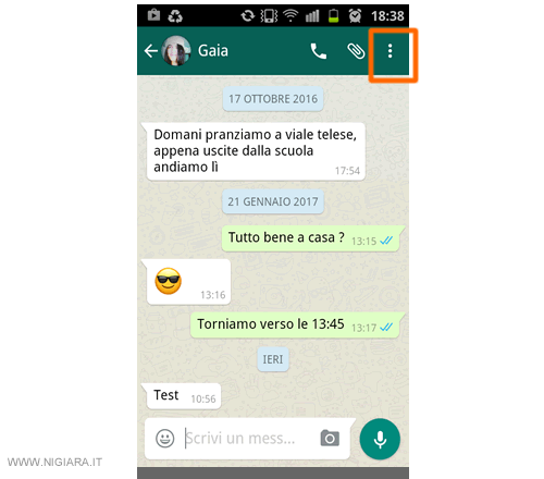 premi in alto a destra sul menù delle impostazioni della chat