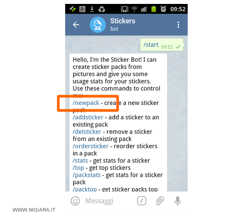 crea un nuovo pacchetto di stickers