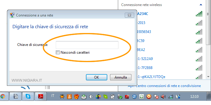 digita la password per collegarti al modem wireless