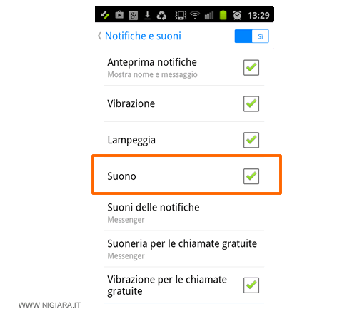 disattiva i suoni su Facebook Messenger