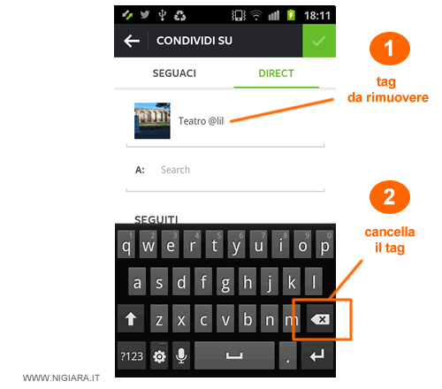 premi sul tasto DEL per rimuovere il tag