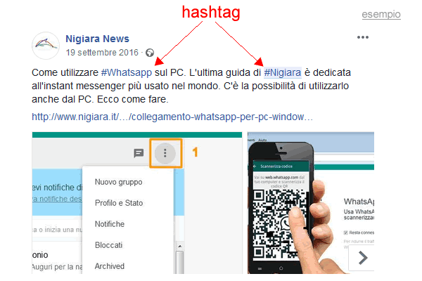 un esempio di hashtag