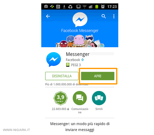 la prima esecuzione di Facebook Messenger