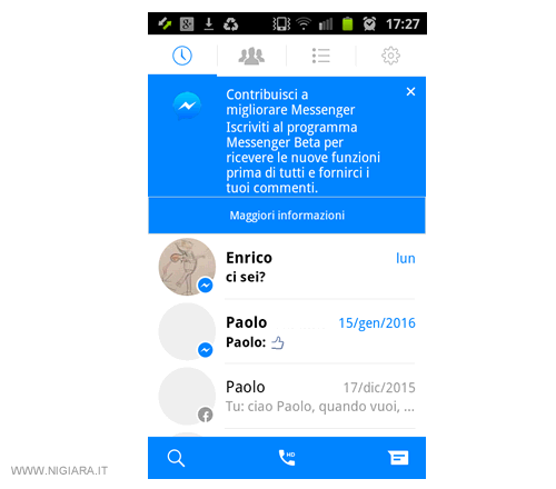 il primo accesso su Messenger