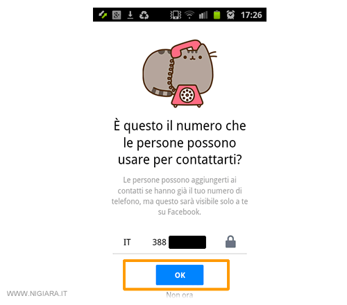 la schermata di conferma del numero di telefono