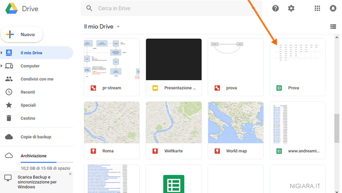 i files del foglio elettronico sono salvati su Google Drive