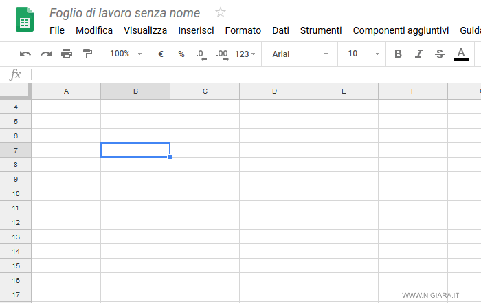 il foglio elettronico di Google Fogli