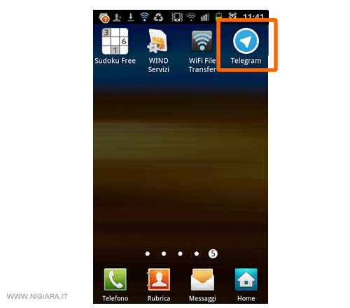l'icona per accedre a Telegram da Android