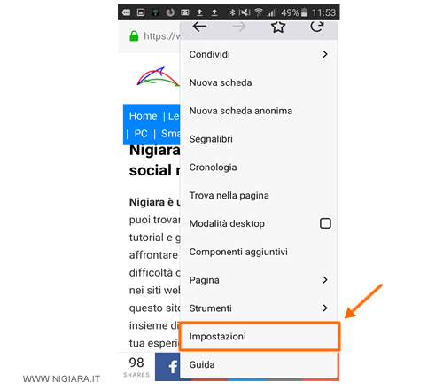 premi su Impostazioni