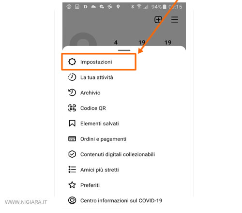 come entrare nelle impostazioni dell'account