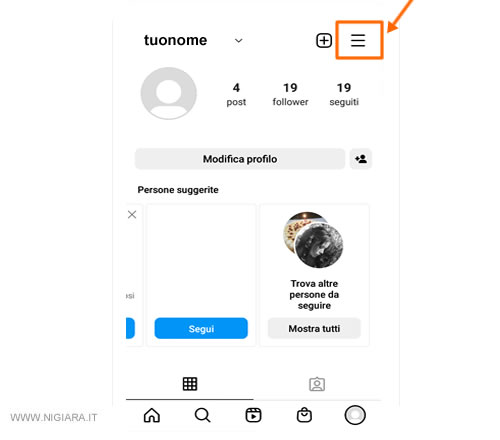 premi sulle impostazioni in alto a destra
