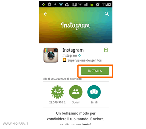 clicca su Installa per cominciare la procedura di installazione dell'applicazione