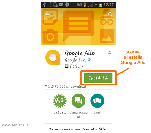 tocca il pulsante Installa per avviare l'installazione