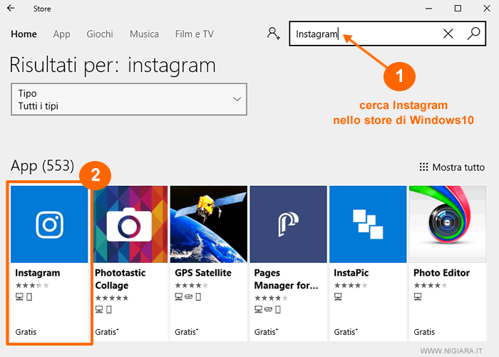 cerca l'app di Instagram nello Store e avvia l'installazione