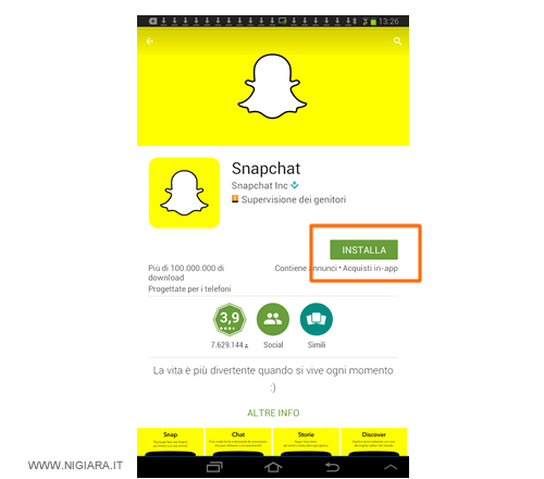 come installare snapchat sullo smartphone o tablet