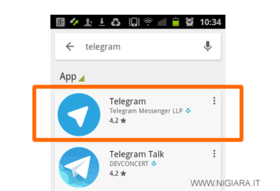 l'app di Telegram su Google PlayStore di Android
