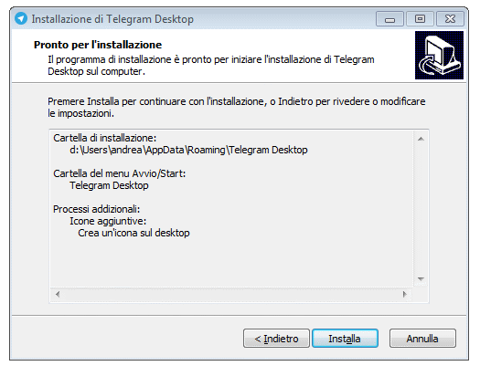 l'installazione di Telegram
