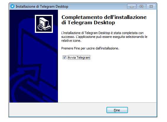 l'installazione di Telegram è finita 