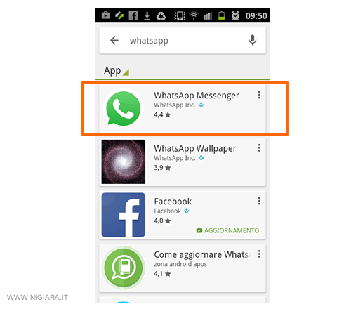 premi sulla voce Whatsapp nella lista che appare sullo schermo