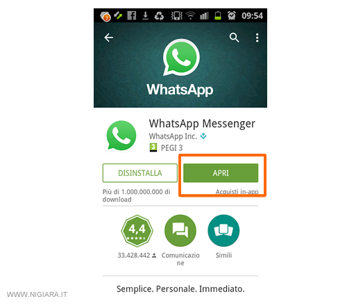Apri l'applicazione per procedere con l'iscrizione e la configurazione dell'instant messenger