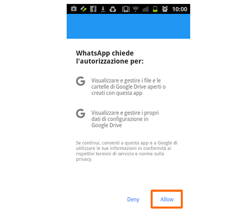 premi su Allow per acconsentire alle condizioni del servizio di cloud server di Google