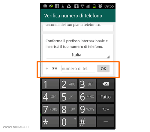 scrivi il numero del telefonino da usare su Whatsapp