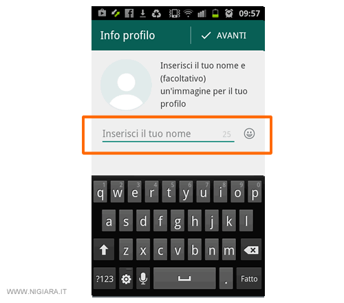 scrivi il nome del profilo utente da usare su Whatsapp