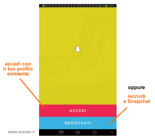 accedi oppure iscriviti a Snapchat