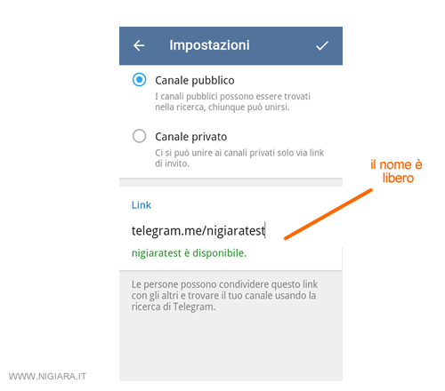 il nome del link da dare al canale è libero