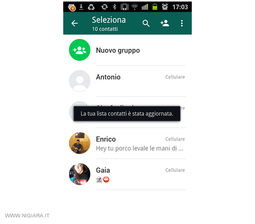 la lista su Whatsapp è aggiornata
