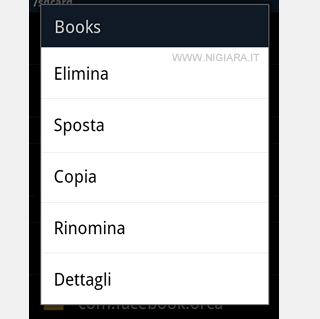 il menù operativo che ti permette di copiare, spostare, eliminare una cartella su Android