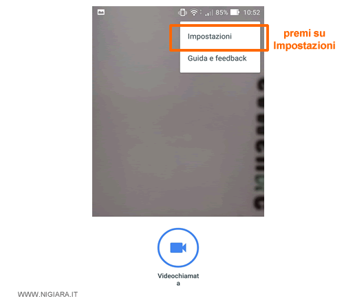 premi sulla voce Impostazioni